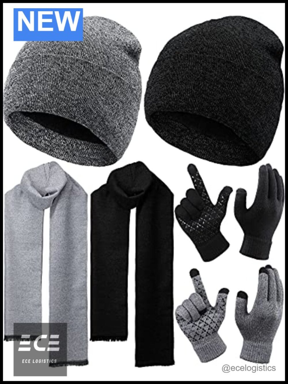 Winter Beanie Scarf Gloves Set Touchscreen Knitted Acrylic
